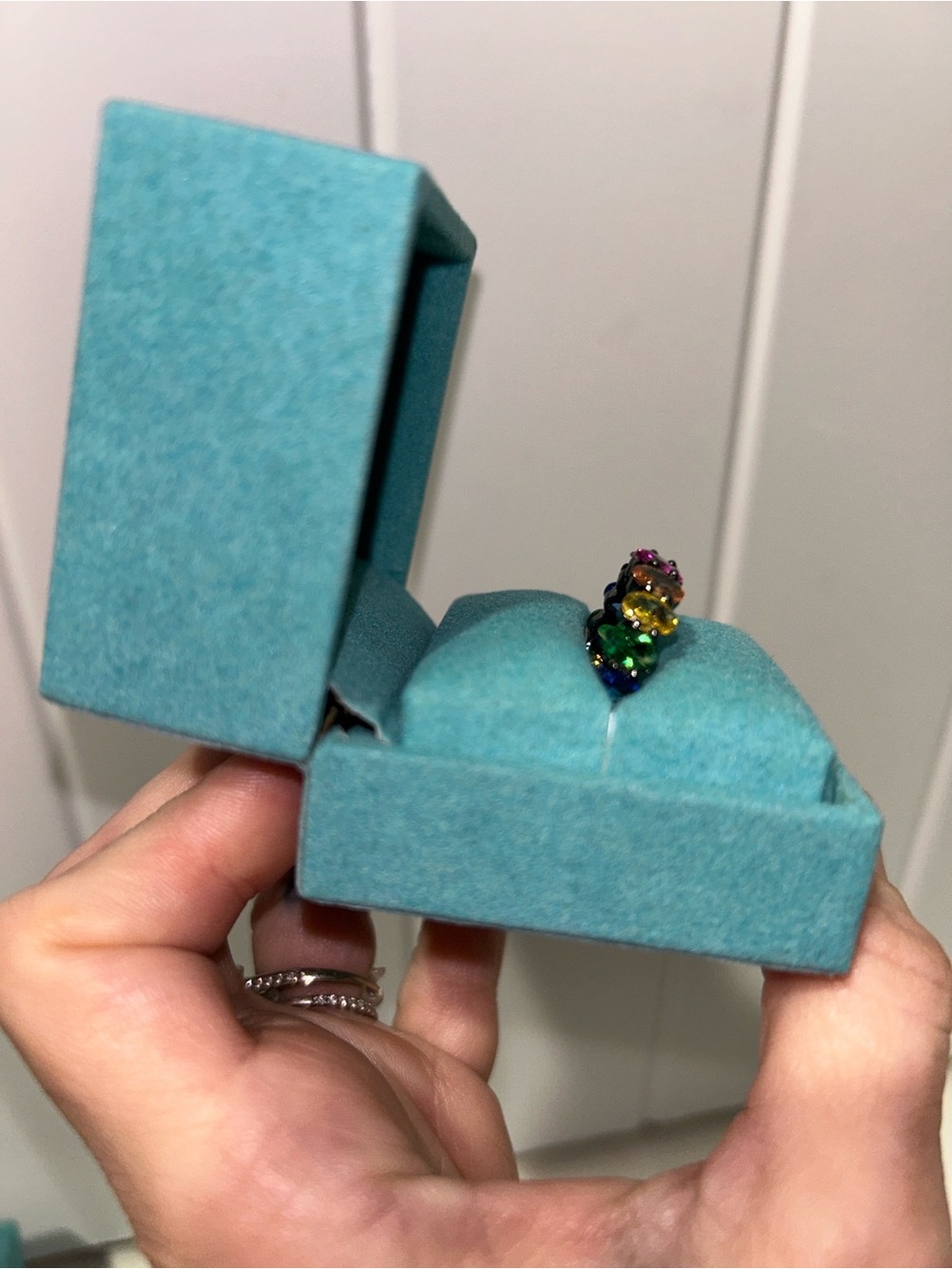 Kurt Geiger Rainbow Crystal Ring Multicolor Stones,black hardware NIB/NWT - Picture 6 of 11